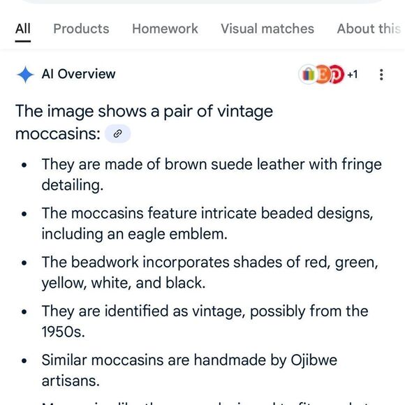 Brown leather intricate Beaded Vintage Moccasins with Fringe size 6 - Picture 2 of 3